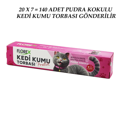 140 Adet Kedi - Evcil Hayvan  Kumu Torbası Pratik Pudra Kokulu  Büzgülü - Extra Güçlü 82x50cm Bx40