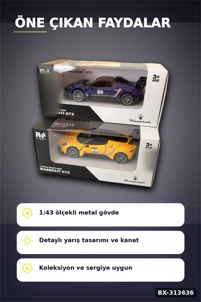 1:43 Lisanslı Metal Maserati GT2 Çek Bırak Model Araba - Koleksiyonluk Oyuncak BX-313636