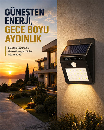 144 LEDli Geniş Aydınlatma Alanına Sahip Güneş Enerjili Güvenlik Lambası