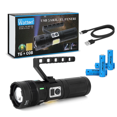 15.000 Lümen Tg + Cob Led Şarjlı El Feneri Wt-703