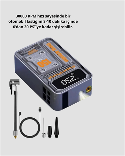 150 PSI Kablosuz Şarjlı Hava Pompası – LED Ekranlı ve Otomatik Kapanma Özellikli