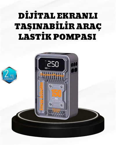 150 PSI Kablosuz Şarjlı Hava Pompası – LED Ekranlı ve Otomatik Kapanma Özellikli