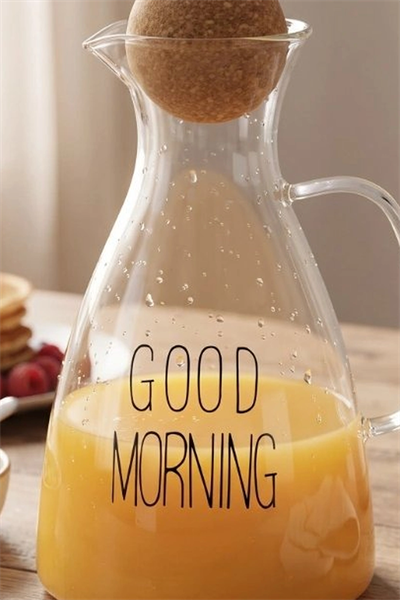 1500 Ml Yuvarlak Mantar Kapaklı Cam Sürahi - Good Morning Yazılı - Bulaşık Makinesi Uyumlu BX-313781