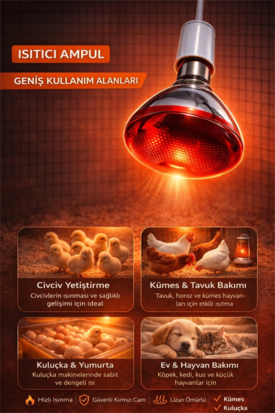 150W Isıtıcı Ampul Kırmızı Isı Lambası Civciv Kümes Kuluçka E27 Duy Isıtma Ampulü