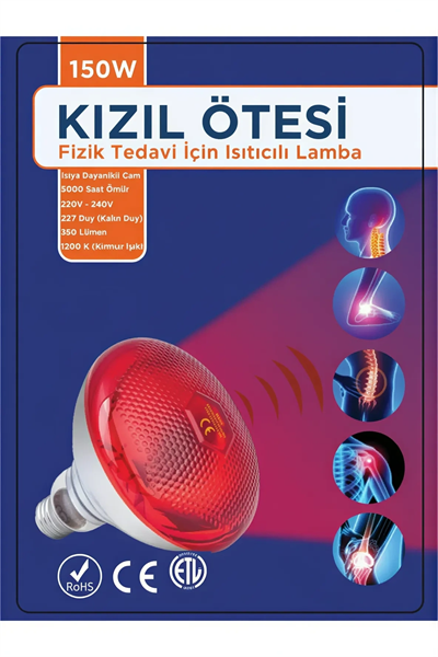 150w Kızılötesi (infrared) Isıtıcılı Fizik Tedavi Lambası (Kırmızı Işık) E27 (Kalın Duy)