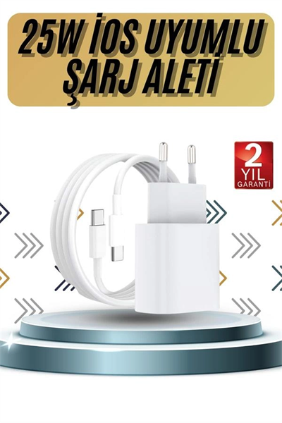 15/Pro/Pro Max 25W İOS Uyumlu Hızlı Şarj Aleti Adaptörlü Beyaz