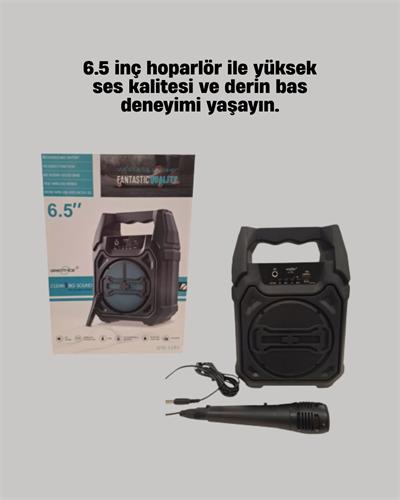 15W Güçlü Ses Çıkışlı Bluetooth Hoparlör FM Radyo ve Mikrofon Destekli