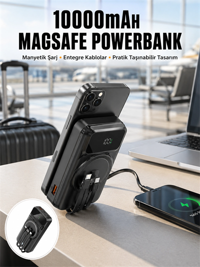 15W Kablosuz Hızlı Şarjlı 10000 mAh Powerbank – Taşınabilir, LED Göstergeli