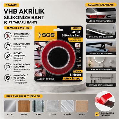 15mmx5yrd Vhb Akrilik Silikonize Bant Çift Taraflı Bant Bx40