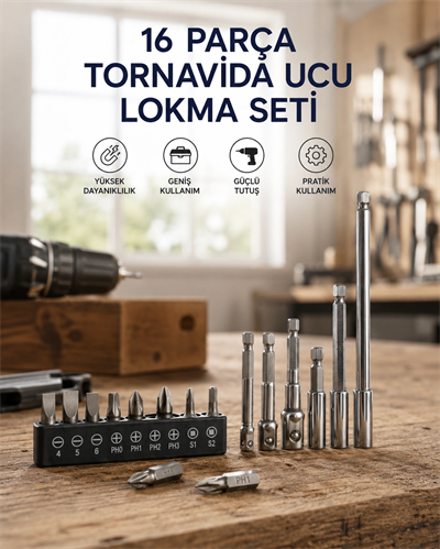 16 Parça Bits, Adaptör Ve Tornavida Ucu Seti