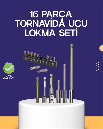 16 Parça Bits ve Adaptör Seti Vidalama Tamir Bakım Seti