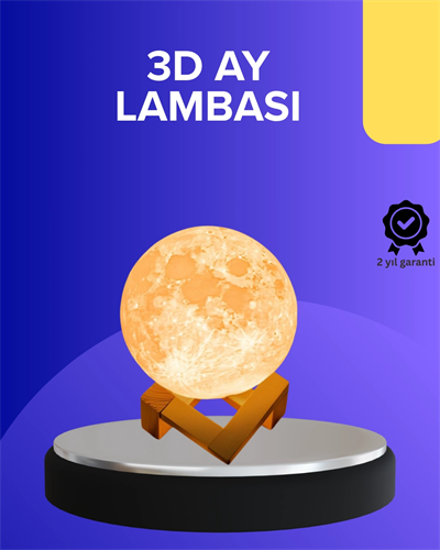 16 Renkli 3D Baskılı Ay Lambası Ahşap Standlı