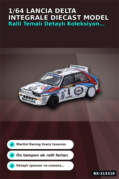 1/64 Diecast Lancia Delta Integrale 1992 Monte Carlo Birincisi Auriol Model Araba BX-313319