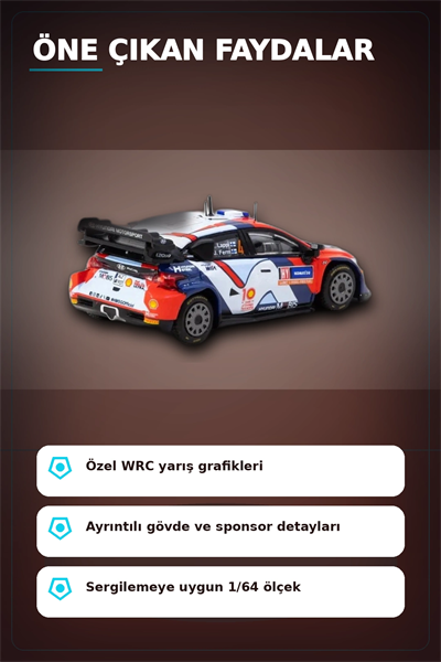 1/64 Hyundai I20 N Rally1 Hibrit 2024 Isvec Birincisi Model Araba, Koleksiyon Hediyesi BX-313347