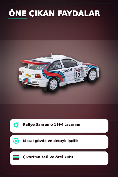 1/64 Metal Ford Escort RS Cosworth WRC 1994 Sanremo Maketi - Koleksiyonluk Model BX-313345
