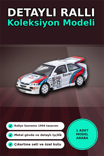 1/64 Metal Ford Escort RS Cosworth WRC 1994 Sanremo Maketi - Koleksiyonluk Model BX-313345