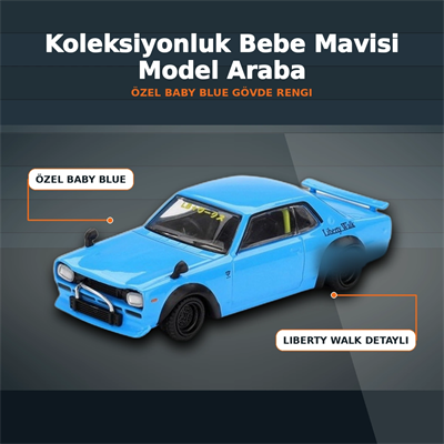 1/64 Ölçekli Baby Blue Nissan LB Works HAKOSUKA Diecast Koleksiyon Model Araba