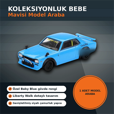1/64 Ölçekli Baby Blue Nissan LB Works HAKOSUKA Diecast Koleksiyon Model Araba