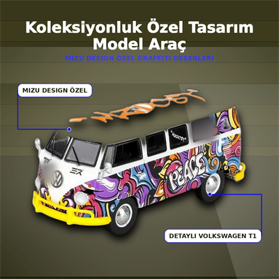 1/64 Ölçekli Volkswagen T1 Minibüs Diecast Model Araba - Koleksiyonluk Mizu Design
