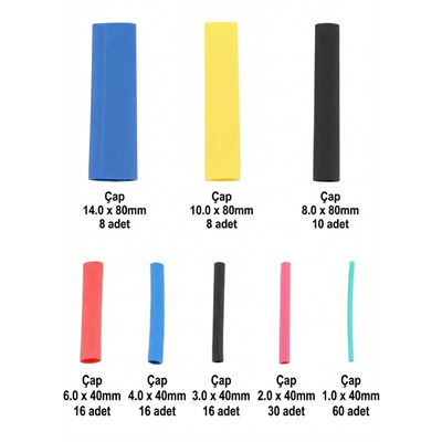 164 Parça Isı İle Daralan Makaron Seti – Elektrik Kablo İzolasyon & Koruma Kılıfı, Renkli Shrink Tube Set Bx40