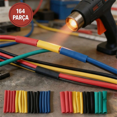 164 Parça Isı İle Daralan Makaron Seti – Elektrik Kablo İzolasyon & Koruma Kılıfı, Renkli Shrink Tube Set Bx40