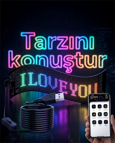 16x96 LED Yazı Paneli 60 cm Esnek RGB Işıklı Programlanabilir Ekran