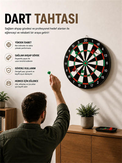 17 İnç Dart Tahtası Sağlam Ahşap Gövde ve Uzun Ömürlü Kullanım