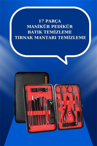 17 Parça El Ayak Bakım Seti Tırnak Temizleme Manikür Pedikür Cımbız Törpü Tırnak Makası