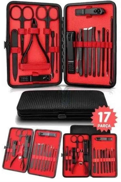 17 Parça El Ayak Bakım Seti Tırnak Temizleme Manikür Pedikür Cımbız Törpü Tırnak Makası