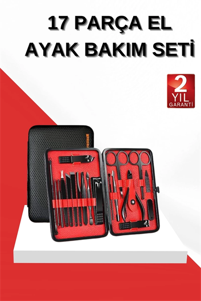 17 Parça Manikür Seti El ve Ayak Bakımı Törpü Cımbız Tırnak Temizleme