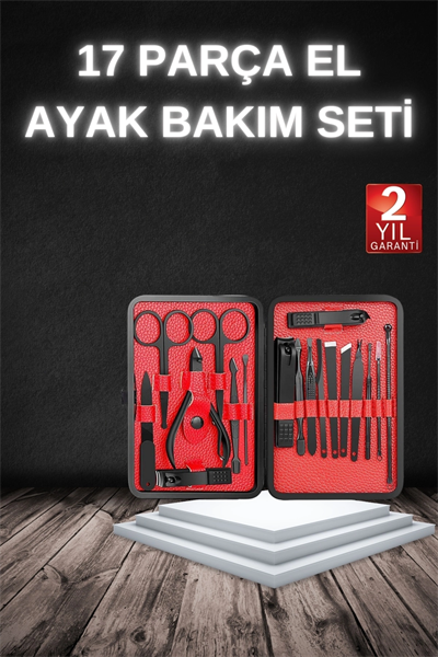 17 Parça Manikür Seti Taşınabilir Özel Çantalı El ve Ayak Bakımı Tırnak Batığı Temizleme