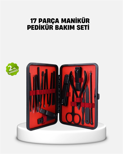 17 Parça Profesyonel Manikür Pedikür Seti Paslanmaz Çelik Siyah Kutu