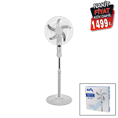 18 İnc 45 Cm Kumandalı  Sanayi Tipi Ayaklı Vantilatör 5-metal Pervane 3-kademe Hız 65w Y:137cm Bx40