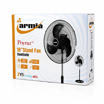 18 İnç Sanayi Vantilatör  3 Metal Kanat: Çap:56cm - Y: 140cm - 3 Kademe Hız   80w Bx40