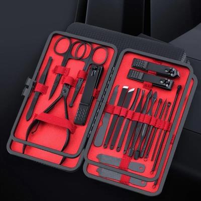 18 Parça Manikür Pedikür Set Kutusu Çelik Deri Çantalı Bakım Seti (3936)