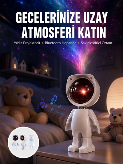 180 Derece Dönebilen Astronot Masa ve Gece Lambası Projektör Yeni Nesil