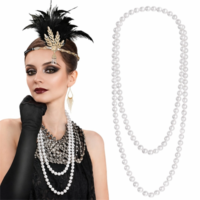 1920 Gatsby İnci Kolye – Vintage Uzun Beyaz İnci Kolye Bx40