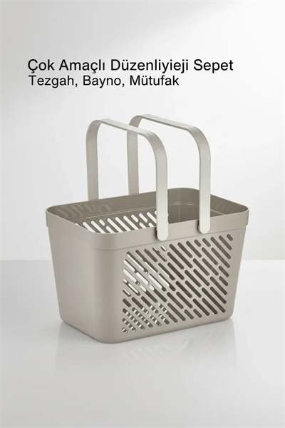 1li Gri Çok Amaçlı Kulplu Sepet Mutfak Banyo Organizer Taşıma Sepeti