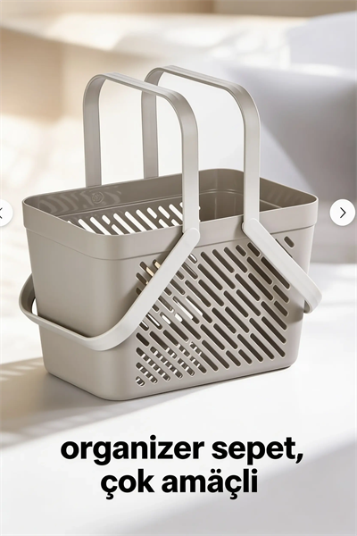 1li Gri Çok Amaçlı Kulplu Sepet Mutfak Banyo Organizer Taşıma Sepeti