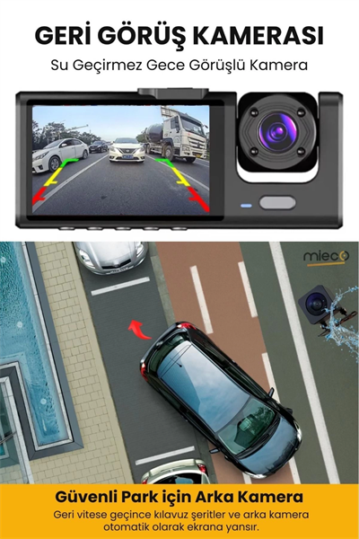 1s Wifi / App /1920p Fhd/ 170° Ultra Geniş Açı/gece Görüş/ G-sensörü 3 Kameralı Araç Kamerası(2025)