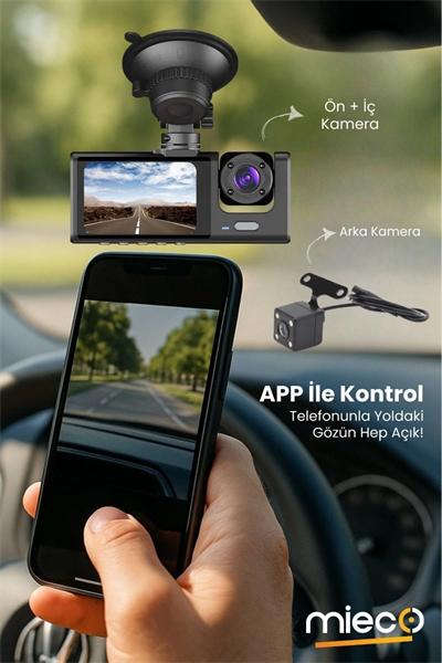 1s Wifi / App /1920p Fhd/ 170° Ultra Geniş Açı/gece Görüş/ G-sensörü 3 Kameralı Araç Kamerası(2025)