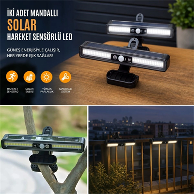 Solar Lamba Güneş Enerjili Mandallı 36 LED Dış Mekan Duvar Apliği, 2 Adet BX-316894