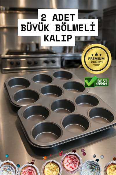 2 Adet Cupcake Fırın Kalıbı 6 Büyük Bölmeli Muffin Kek Kalıbı