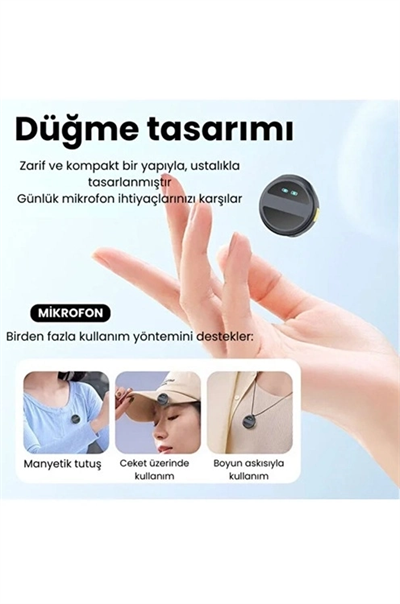 2 Adet Profesyonel Kablosuz Yaka Mikrofonu Typce Uyumlu Manyetik Klipsli