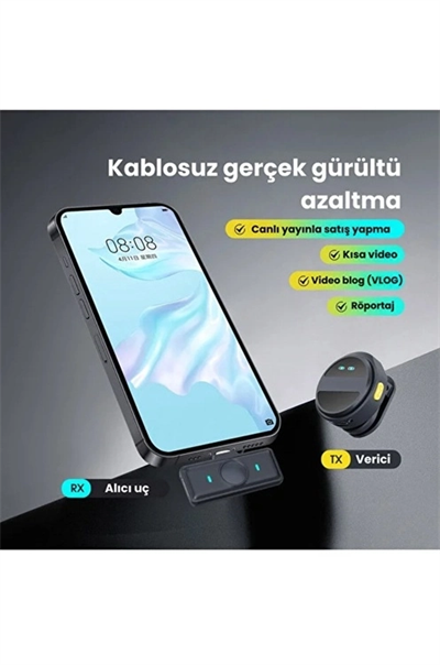 2 Adet Profesyonel Kablosuz Yaka Mikrofonu Typce Uyumlu Manyetik Klipsli