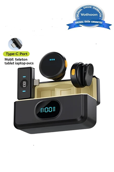 2 Adet Profesyonel Kablosuz Yaka Mikrofonu Typce Uyumlu Manyetik Klipsli