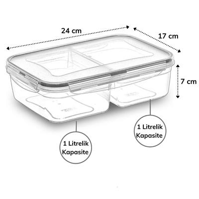 2 Bölmeli 1+1 Litre Kilitli Kapaklı Erzak Saklama Kabı LC-525 (3936)