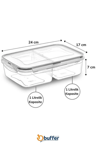 2 Bölmeli 1+1 Litre Kilitli Kapaklı Erzak Saklama Kabı Lc-525 Bx40