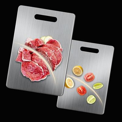 2 Boy Paslanmaz Çelik Leke Tutmaz,Kırılmaz,Antibakteriyel,Elde ve Bulaşık Makinesinde Yıkanabilen Meyve,Sebze,Et,Tavuk Kesim Panosu (3936)