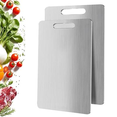 2 Boy Paslanmaz Çelik Leke Tutmaz,Kırılmaz,Antibakteriyel,Elde ve Bulaşık Makinesinde Yıkanabilen Meyve,Sebze,Et,Tavuk Kesim Panosu (3936)